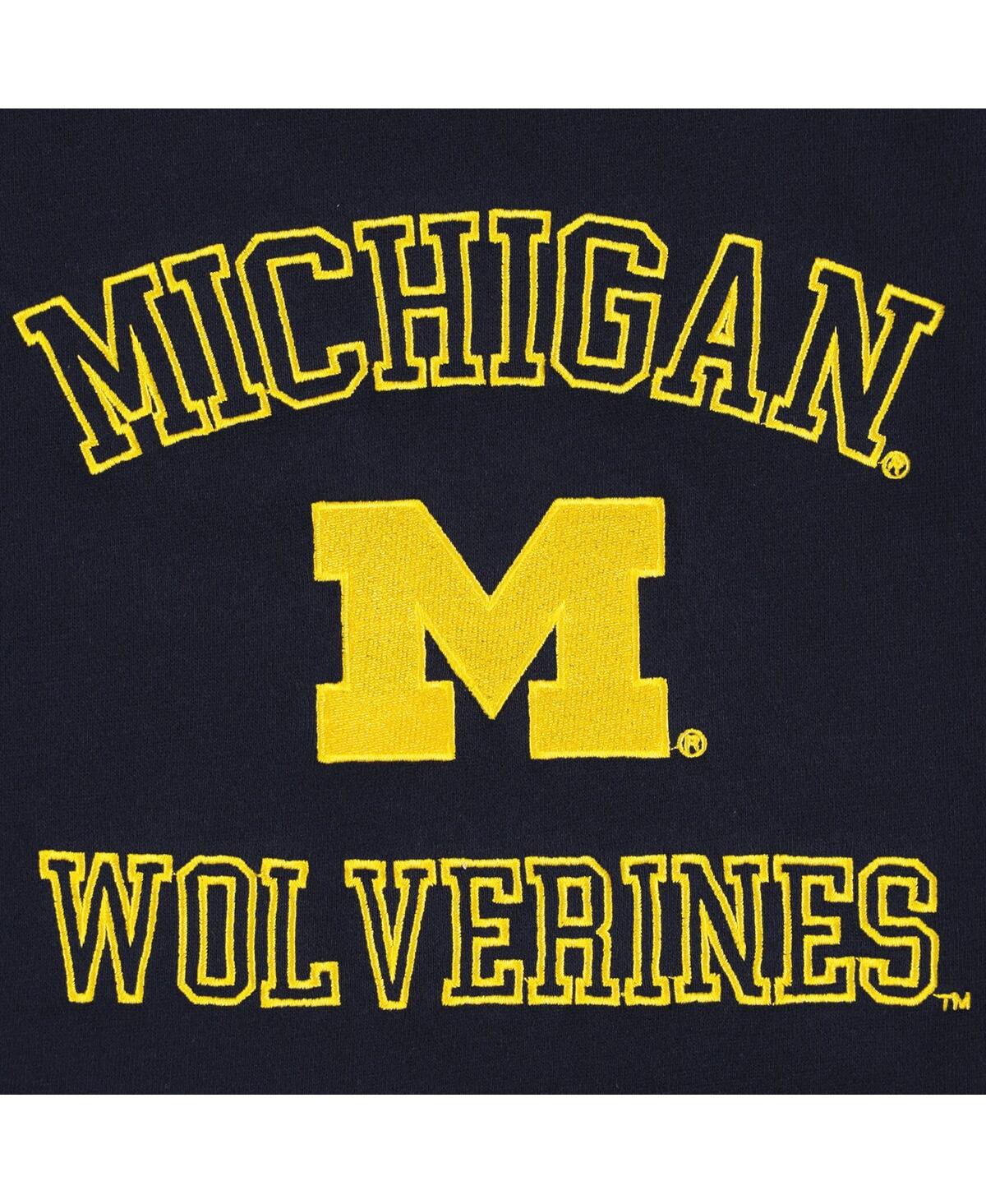 Shop Hype And Vice Women's  Navy Michigan Wolverines Colorblock Rookie Crew Pullover Sweatshirt