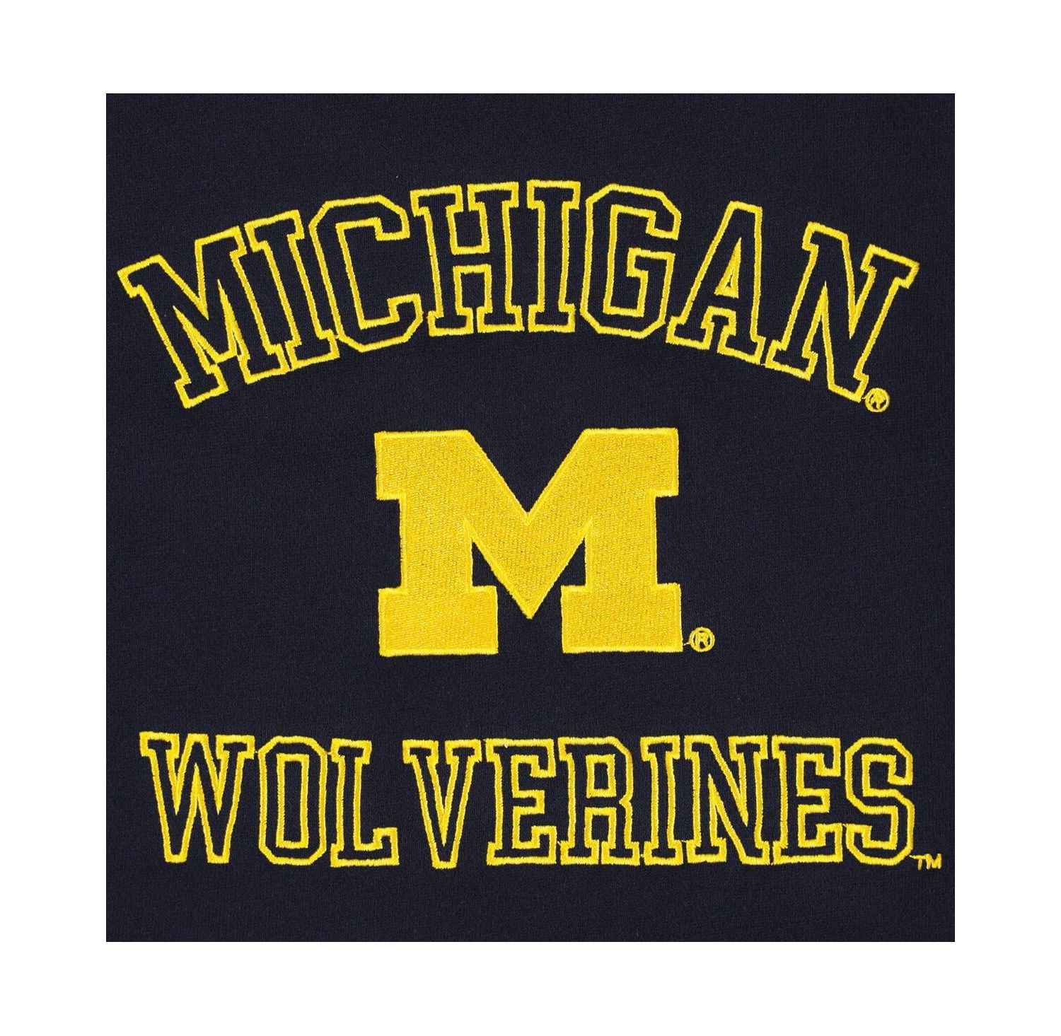 Women's Navy Michigan Wolverines Colorblock Rookie Crew Pullover Sweatshirt