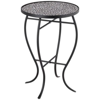 Zaltana Modern Black Metal Round Outdoor Accent Side Table 14" Wide Free-Form Mosaic Tile Tabletop Gracefully Curved Legs for Spaces Porch Patio Home House Balcony Yard Deck - Teal Island Designs