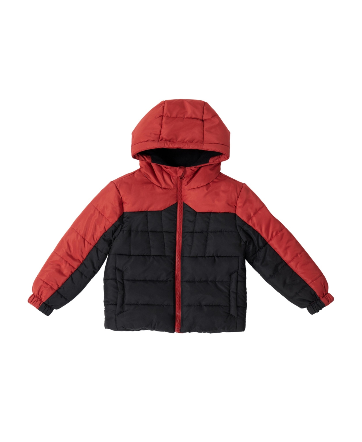 Bear paw Little Boys Color block Fleece Lined Puffer Coat with Hood - Rust red and black