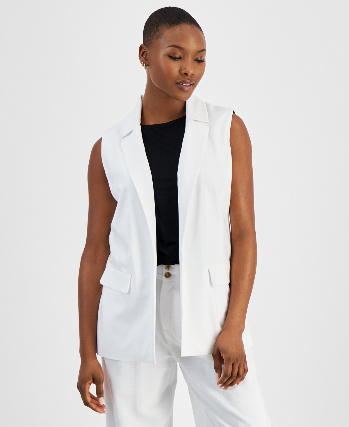 Shop Bar Iii Petite Open-front Long Vest, Created For Macy's In Bright White