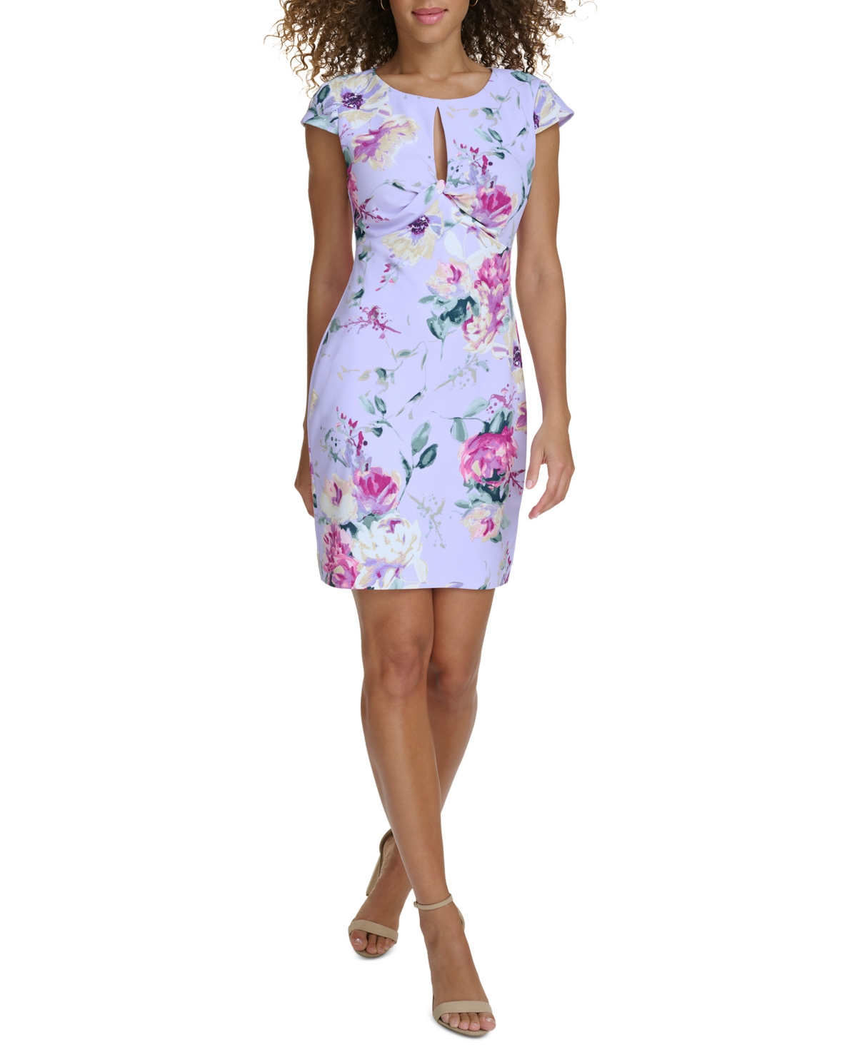 Women's Keyhole Twist-Front Cap-Sleeve Dress - Lilac Multi