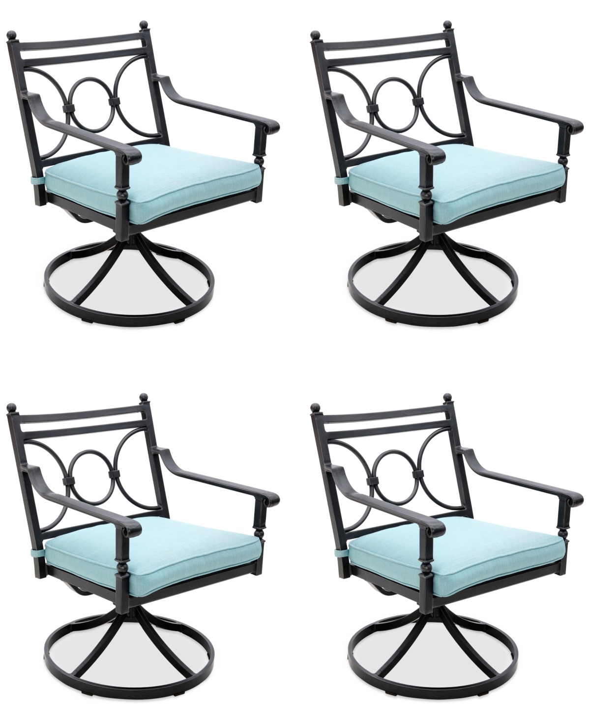 Wythburn Mix and Match Scroll Outdoor Swivel Chairs, Set of 4 -Pewter Finish