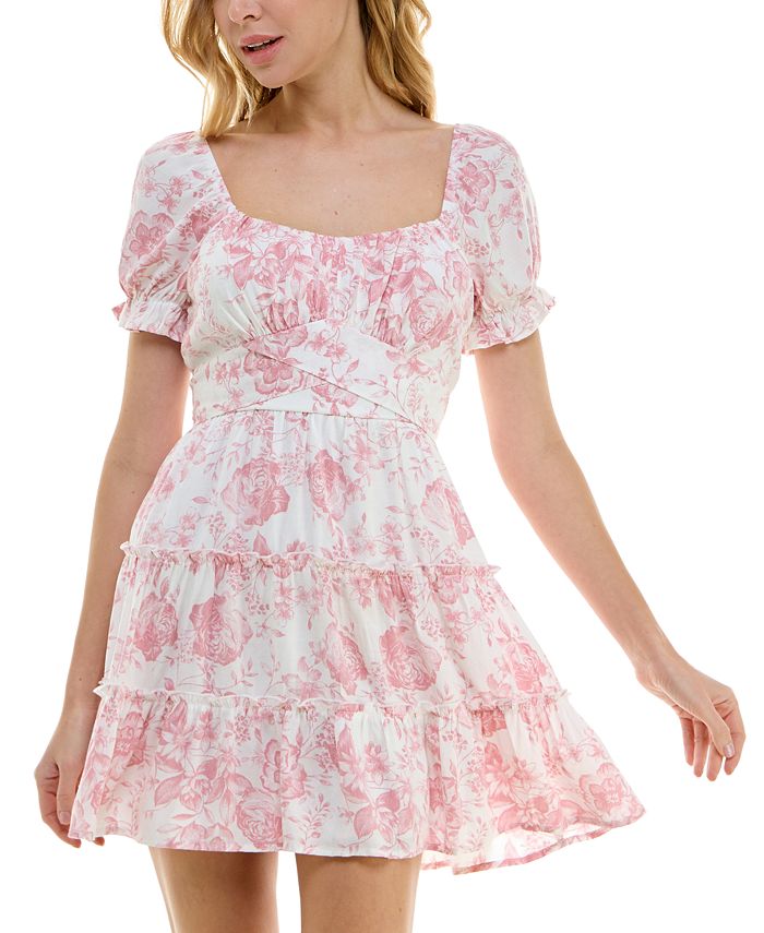Trixxi Juniors Floral Print Tiered Fit Flare Dress Macy s