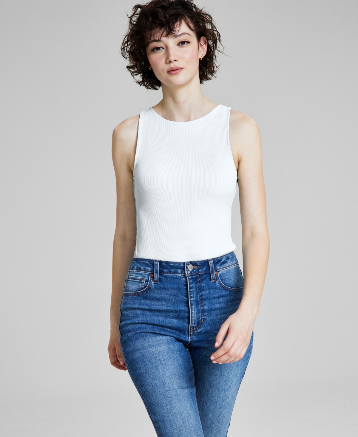 Shop And Now This Women's Sleeveless Ribbed Double Layered Bodysuit, Created For Macy's In White