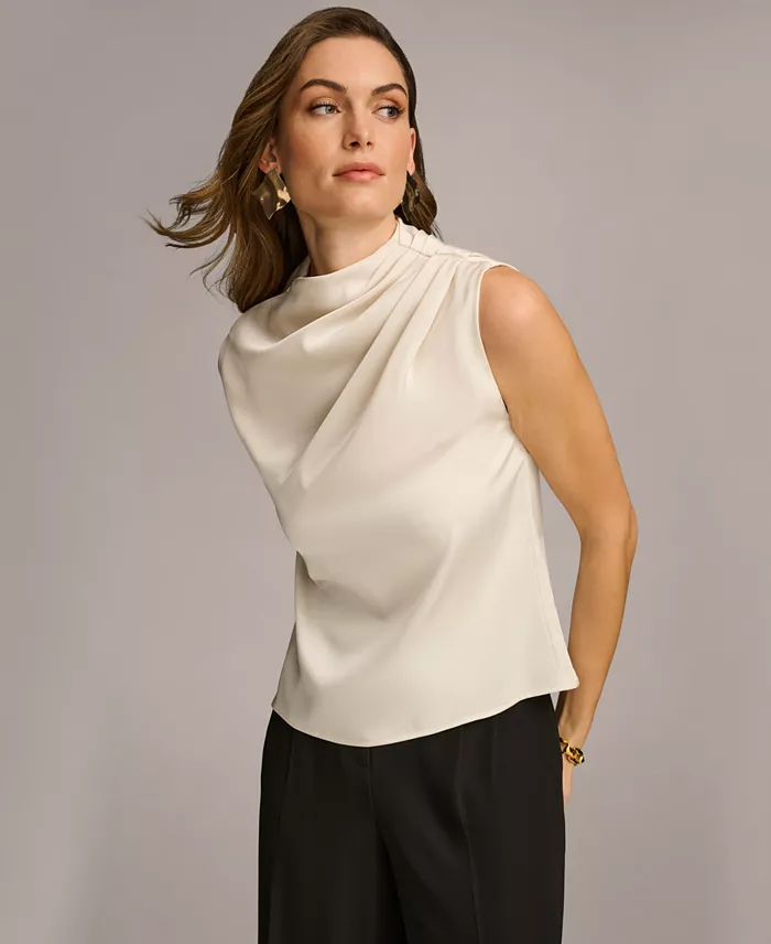 Women's Draped High Neck Sleeveless Top, Regular & Petite Sizes - thumbnail 3