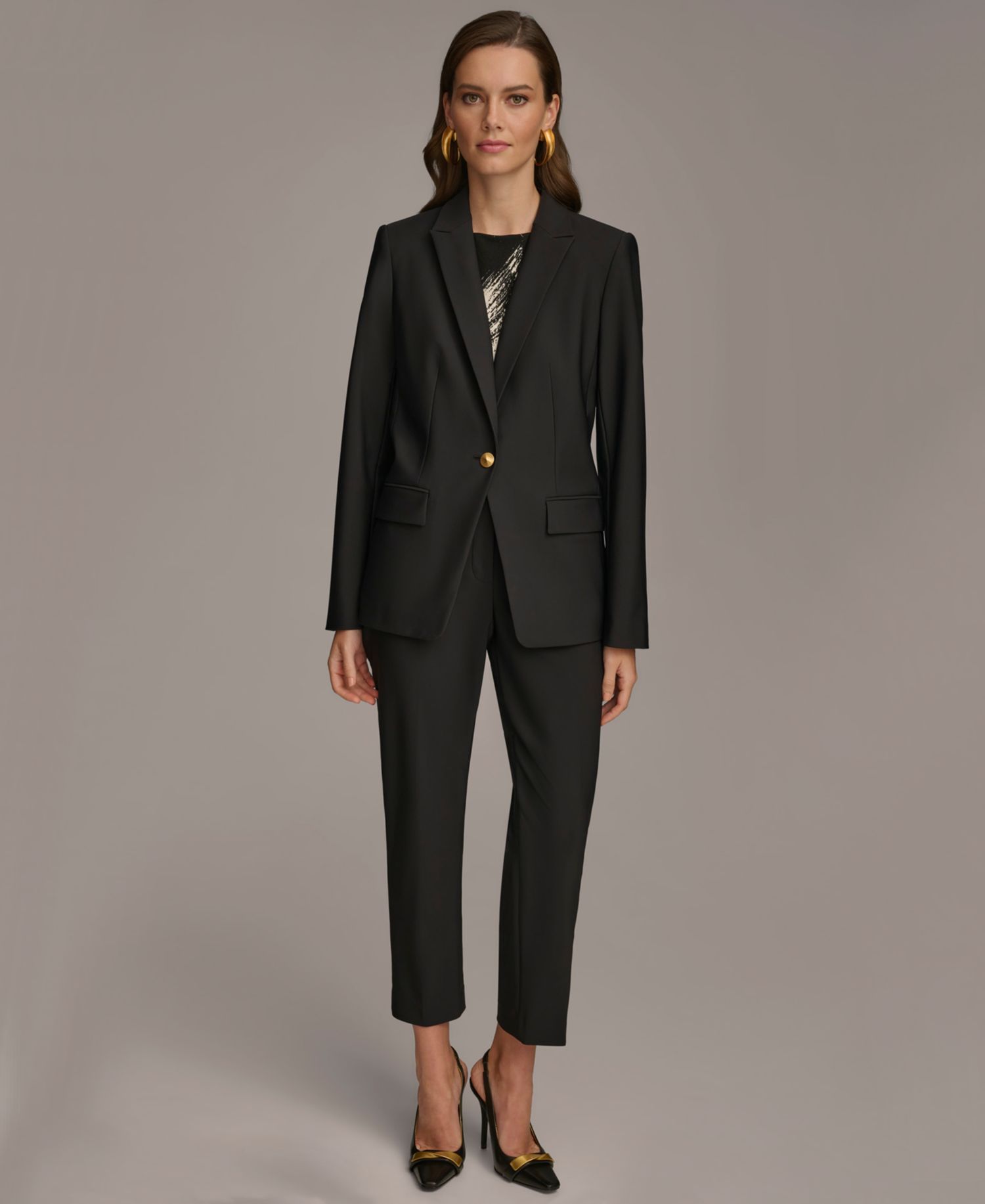 Women's One Button Blazer & Slim Leg Ankle Pant