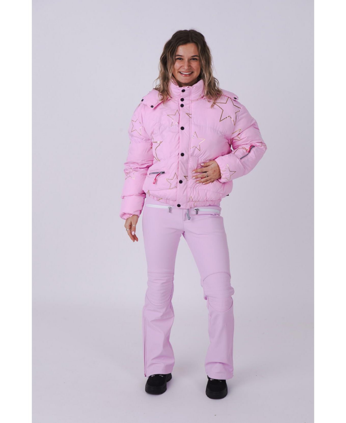 Women'swith Stars Chic Puffer Jacket - Pink