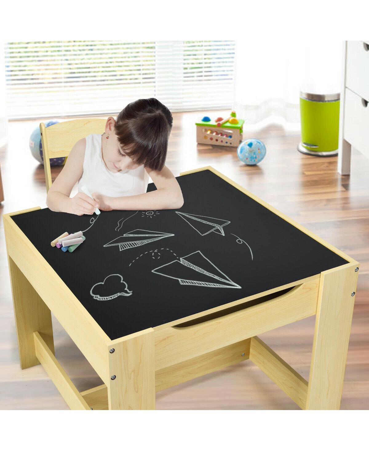 Kids Table Chairs Set With Storage Boxes Blackboard Whiteboard Drawing