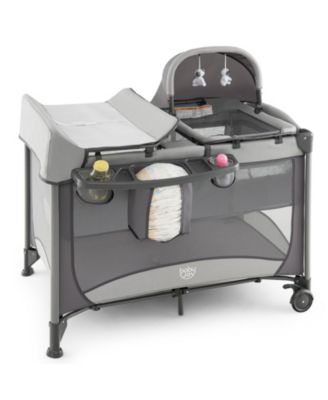 5-in-1 Portable Baby Playard with Cradle and Storage Basket