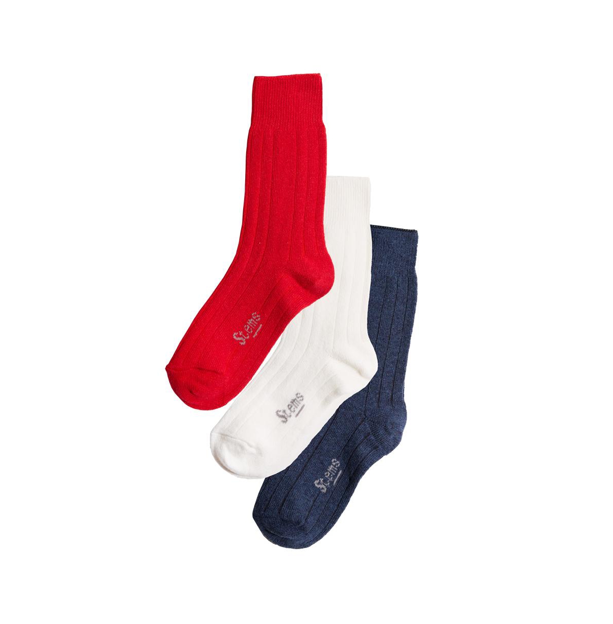 Lux Cashmere Wool Socks Box Of Three - Navy/ivory/red