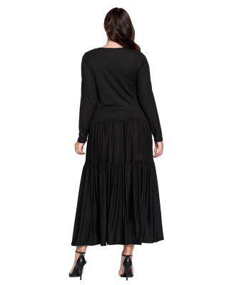 Plus Size Tiered Maxi Dress with Long Sleeves