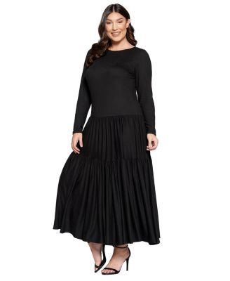 Plus Size Tiered Maxi Dress with Long Sleeves