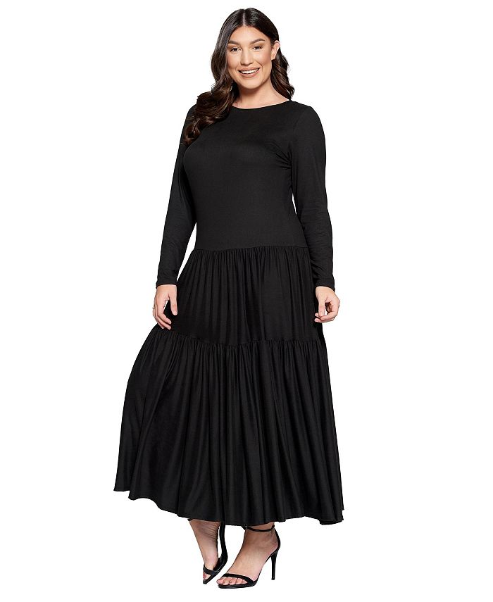 L I V D Plus Size Tiered Maxi Dress with Long Sleeves - Macy's