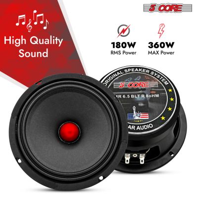 6.5 Inch Midrange Door Speaker 360W PMPO Subwoofer w Aluminum Bullet 8  Sub-Woofer