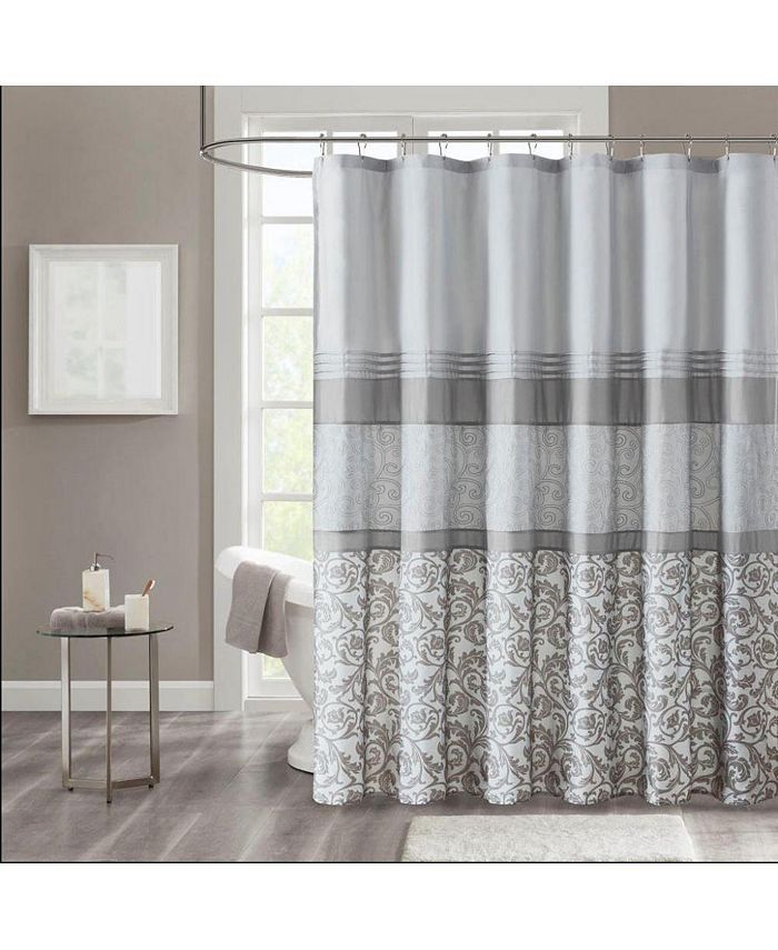Home Outfitters Grey Printed and Embroidered Shower Curtain 72"W x 72"L