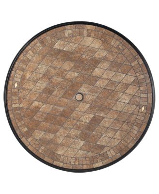 48" Round Aluminum Outdoor Patio Dining Table with Umbrella Hole, Brown