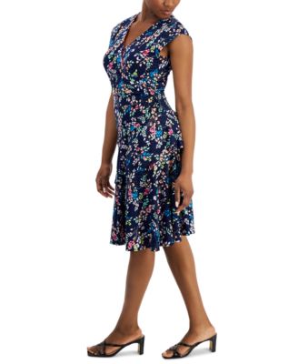 Robbie Bee Petite Floral Print Tiered Fit & Flare Dress - Macy's