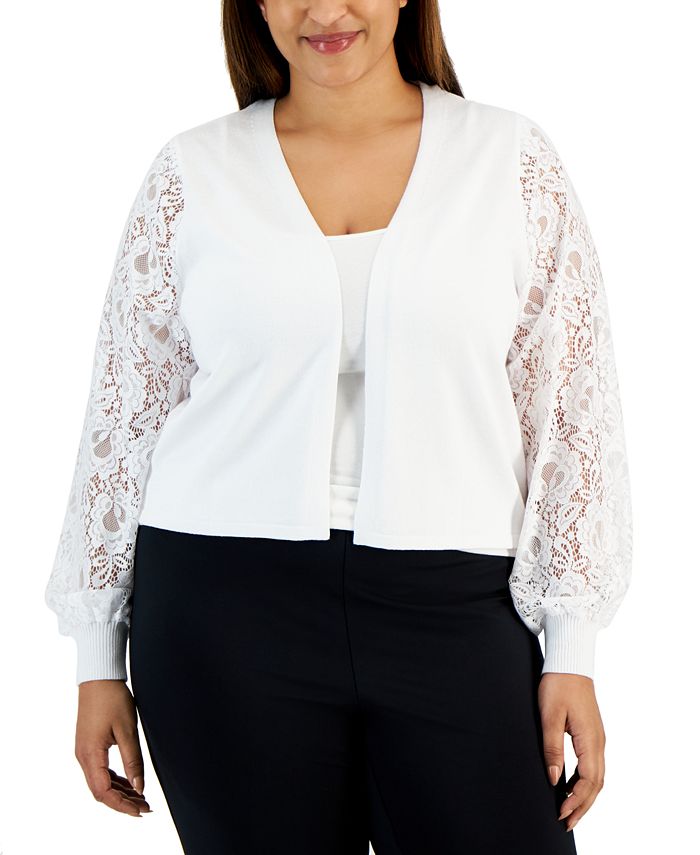 Robbie Bee Plus Size Lace-Sleeve Open-Front Shrug - Macy's