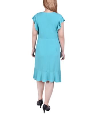 Plus Size Flutter Sleeve Crepe Knit Dress