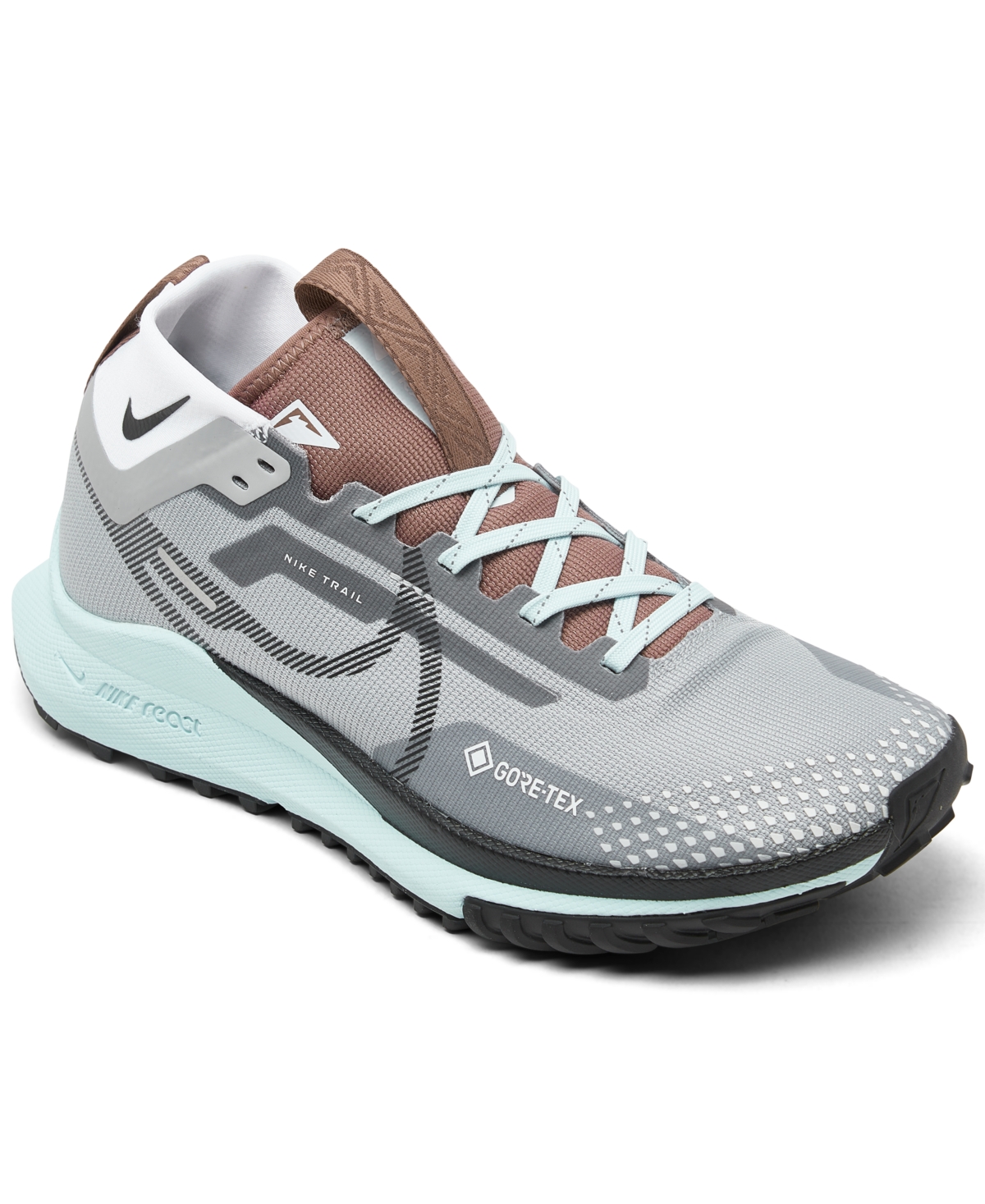 Nike Women's React Pegasus Trail 4 Gore-tex Water-resistant Trail Running Sneakers From Finish Line In Light Smoke Gray,glacier