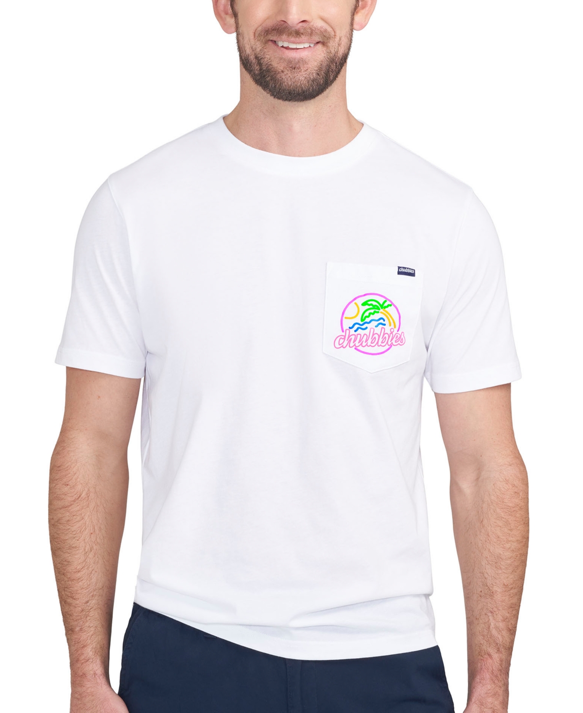 Shop Chubbies Men's The Neon Dream Relaxed-fit Logo Graphic Pocket T-shirt In Pure White