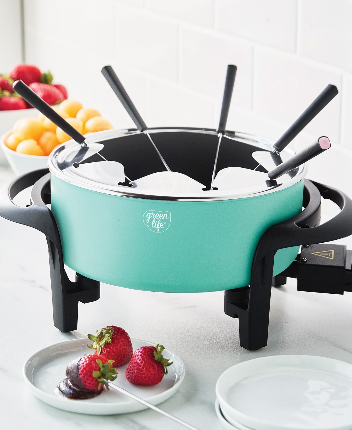 Shop Greenlife Healthy Ceramic Nonstick Fondue Party Set In Turquoise