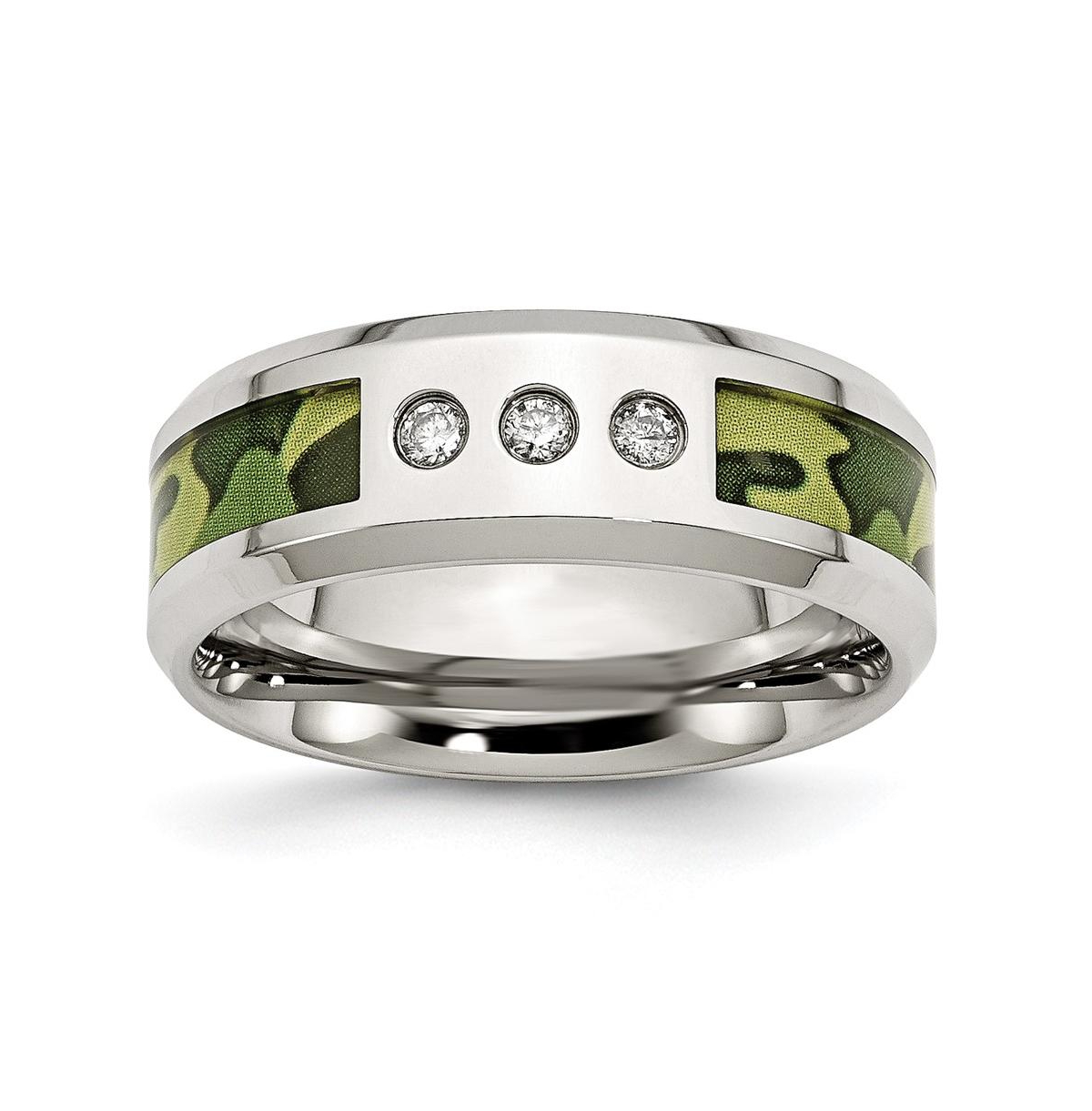 Stainless Steel Camouflage Cubic Zirconia Band Ring - Silver