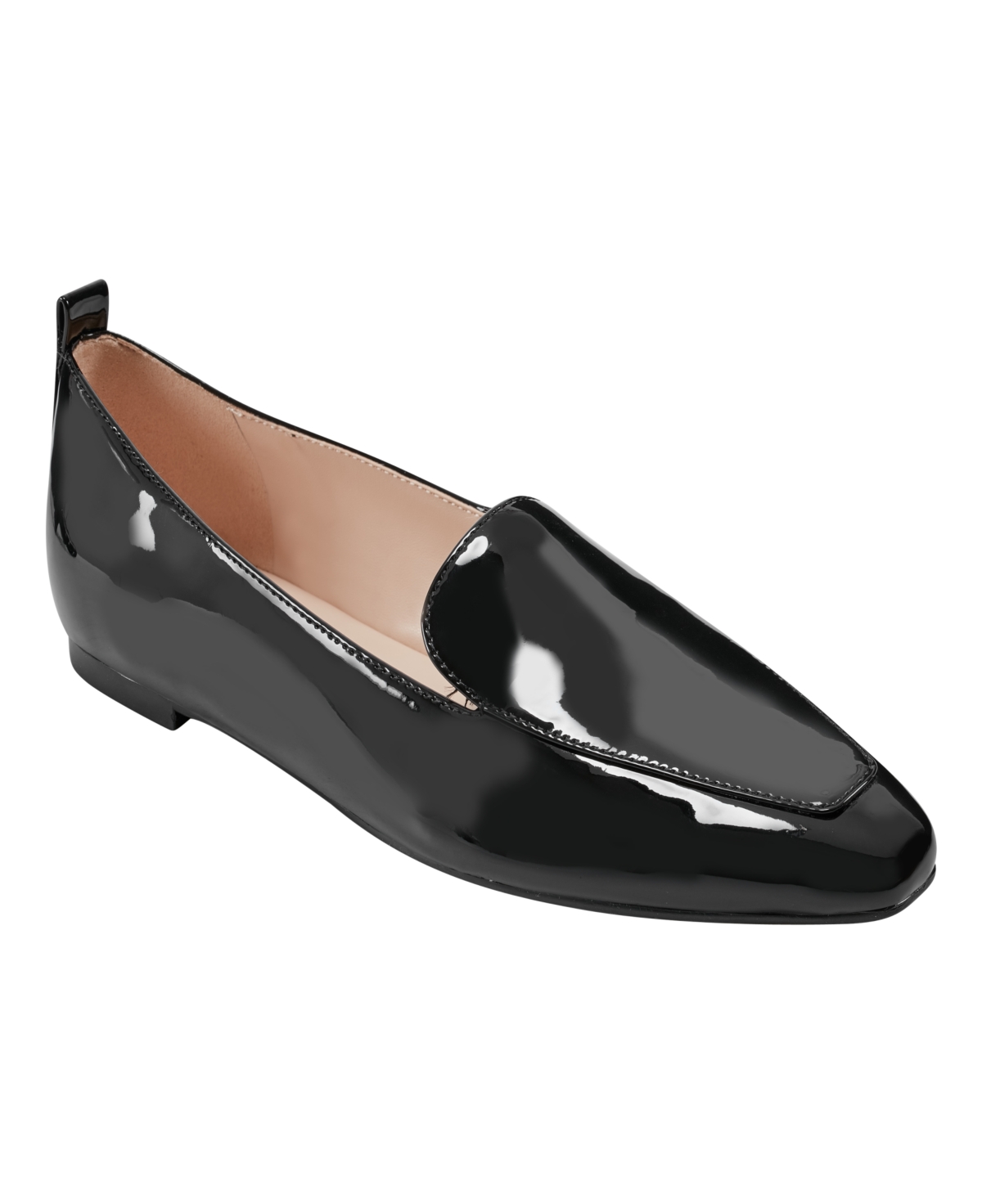 Shop Marc Fisher Women's Seltra Almond Toe Slip-on Dress Flat Loafers In Black Patent- Faux Patent Leather