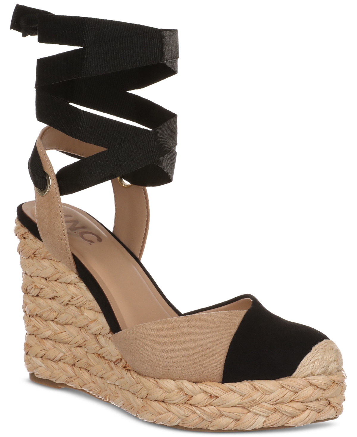 Moniquee Espadrille Wedge Sandals, Created for Macy's - Nude/Black Micro