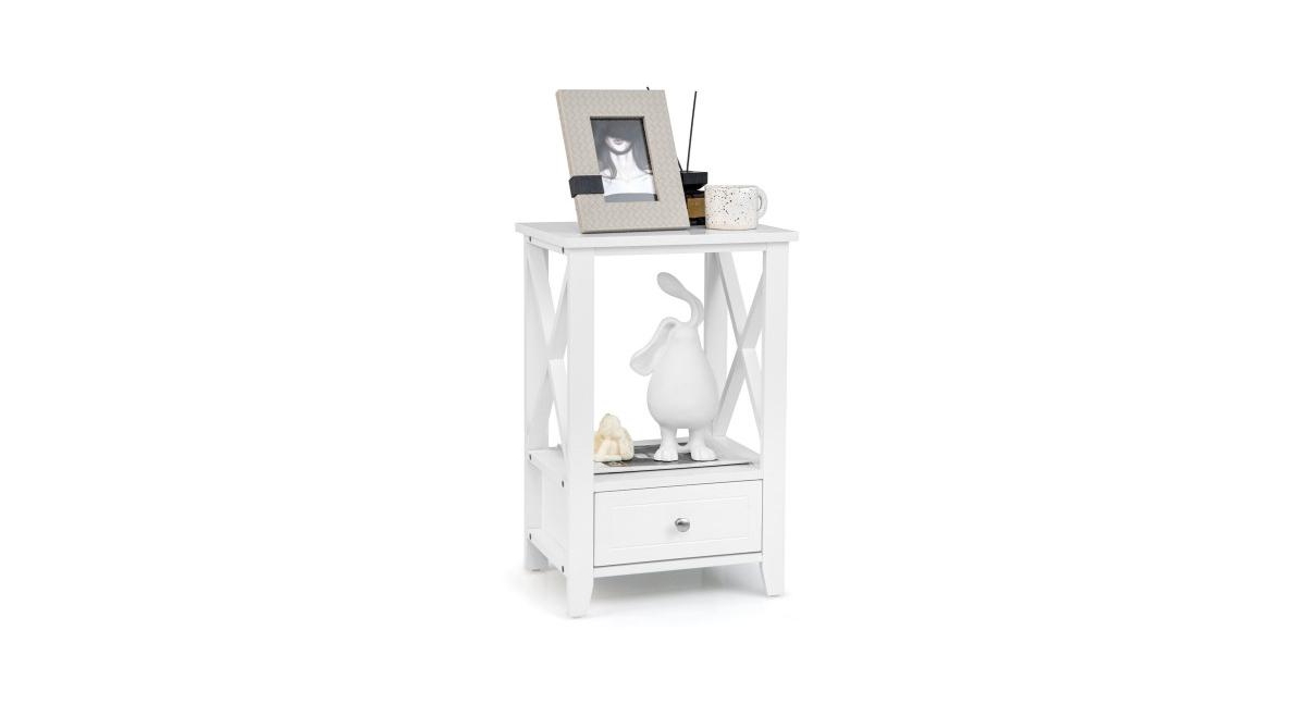 2-Tier 16 x 14 Inch Multifunctional Nightstand with Storage Drawer
