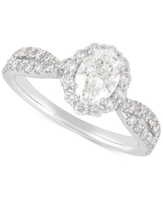 Macy's - Diamond Oval & Round Halo Engagement Ring (1-1/3 ct. t.w.) in 14k White Gold