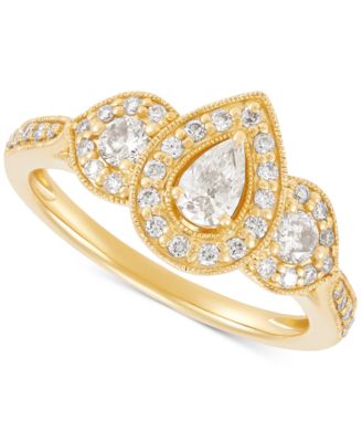 Macy's - Diamond Pear & Round Halo Beaded Engagement Ring (3/4 ct. t.w.) in 14k Gold