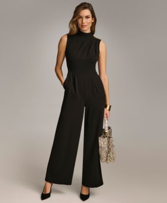 Donna Karan Women's Mock-Neck Sleeveless Straight-Leg Jumpsuit - Macy's