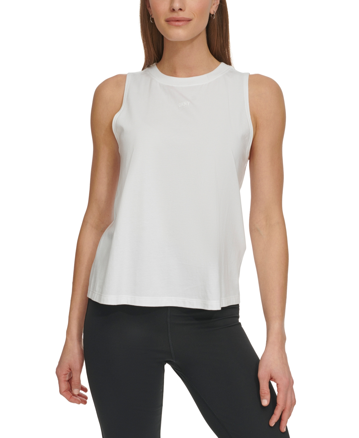 Shop Dkny Sport Women's Solid Sleeveless Logo Tank Top In White