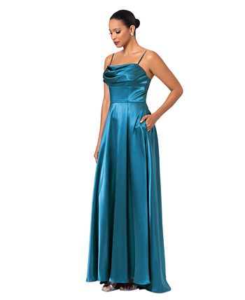 Women s Satin Empire Waist Cowlneck Dress