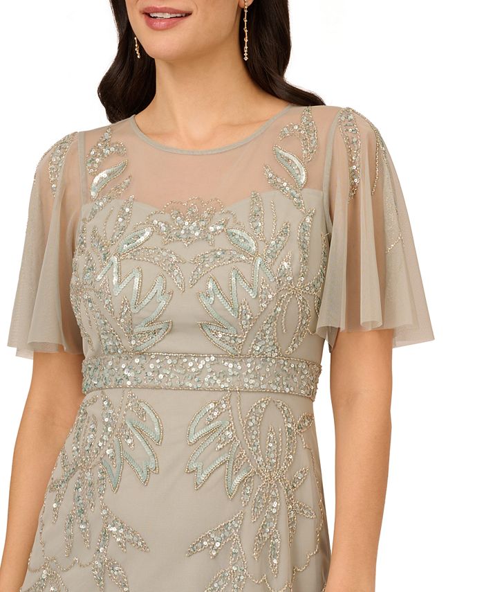 Adrianna Papell Women's Embellished Flutter-Sleeve Dress - Macy's
