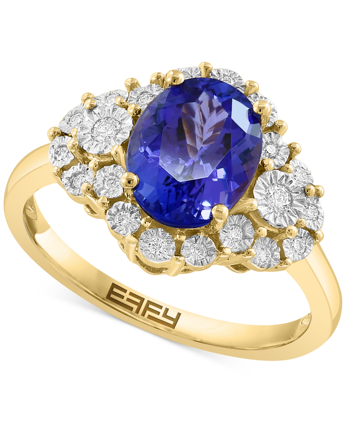 Effy Collection Effy Tanzanite (1-5/8 Ct. T.w) & Diamond (1/8 Ct. T.w.) Oval Halo Ring In 14k Gold In Yellow Gold