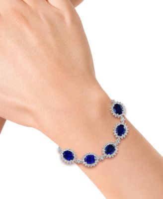 EFFY&reg; Lab Grown Sapphire (19 ct. t.w.) & Lab Grown Diamond (4-3/8 ct. t.w.) Halo Link Bracelet in 14k White Gold