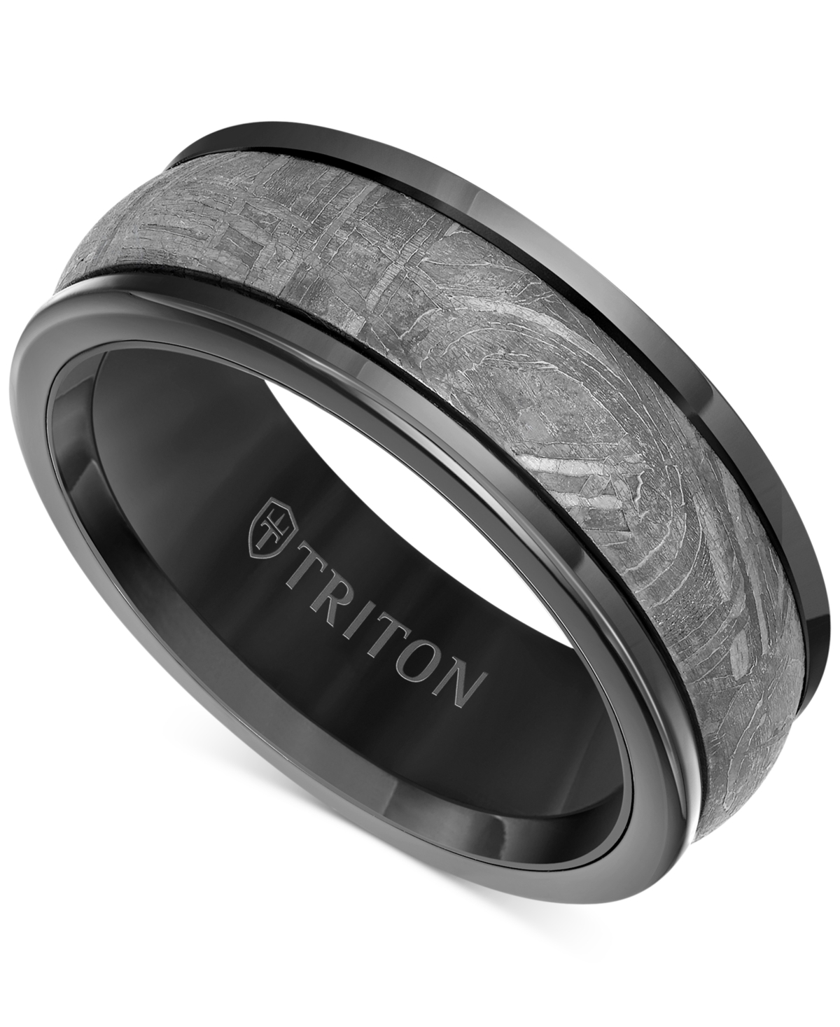 Men's Meteorite Insert Round Edge Wedding Band in Tungsten Carbide - Gray