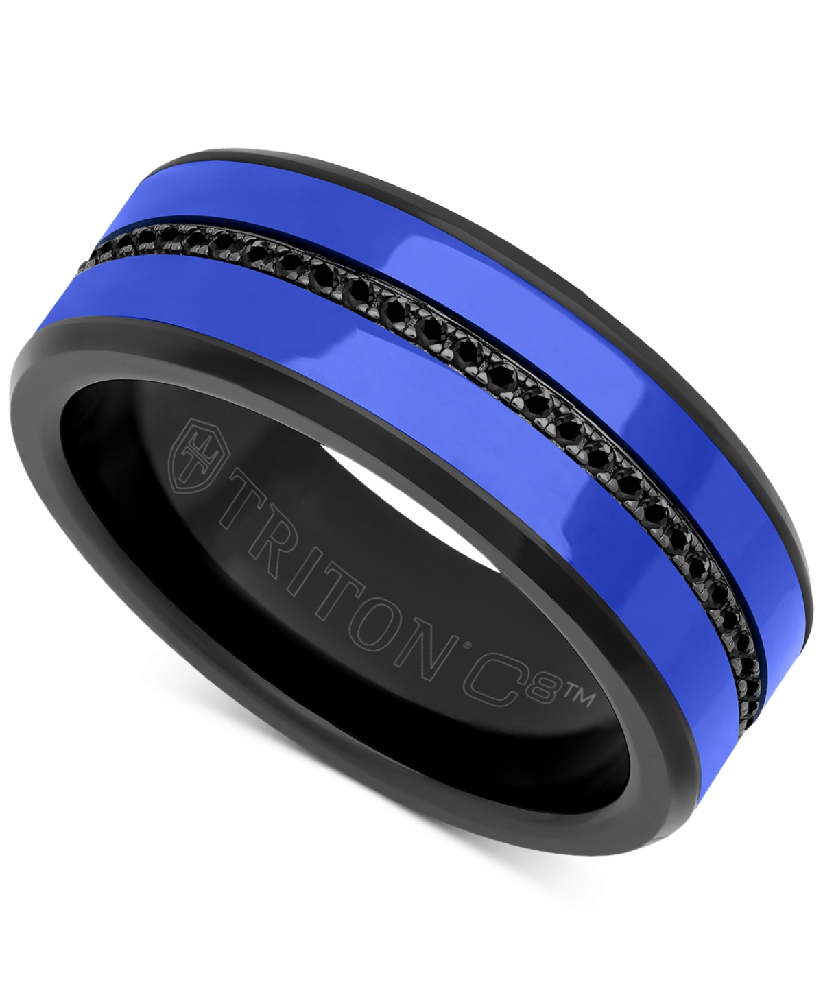 Shop Triton Men's Black Sapphire & Ceramic Wedding Band (1/4 Ct. T.w.) In Tungsten Carbide In Blue