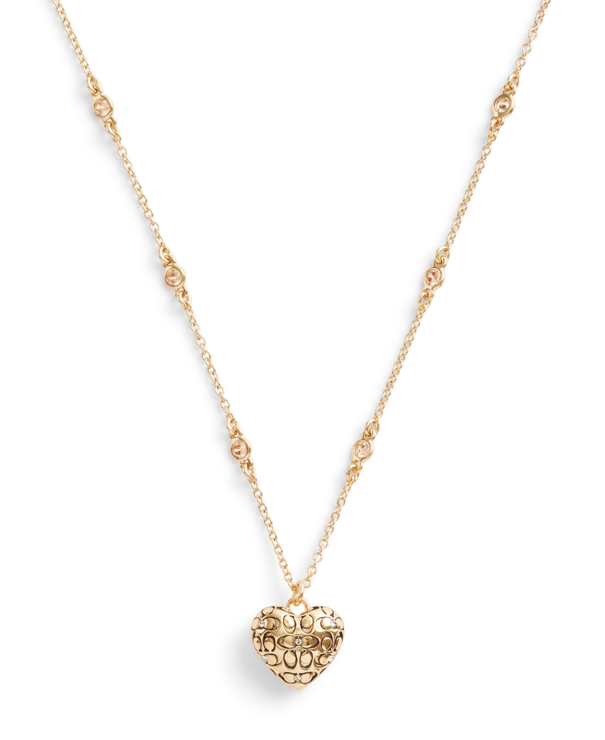 Coach Cubic Zirconia Signature Quilted Heart Pendant Necklace - Crystal, Gold