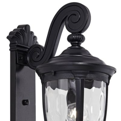 Bellagio Vintage Outdoor Wall Light Fixture Texturized Black Dual Scroll Arm 24" Clear Hammered Glass for Post Exterior Barn Deck Home
