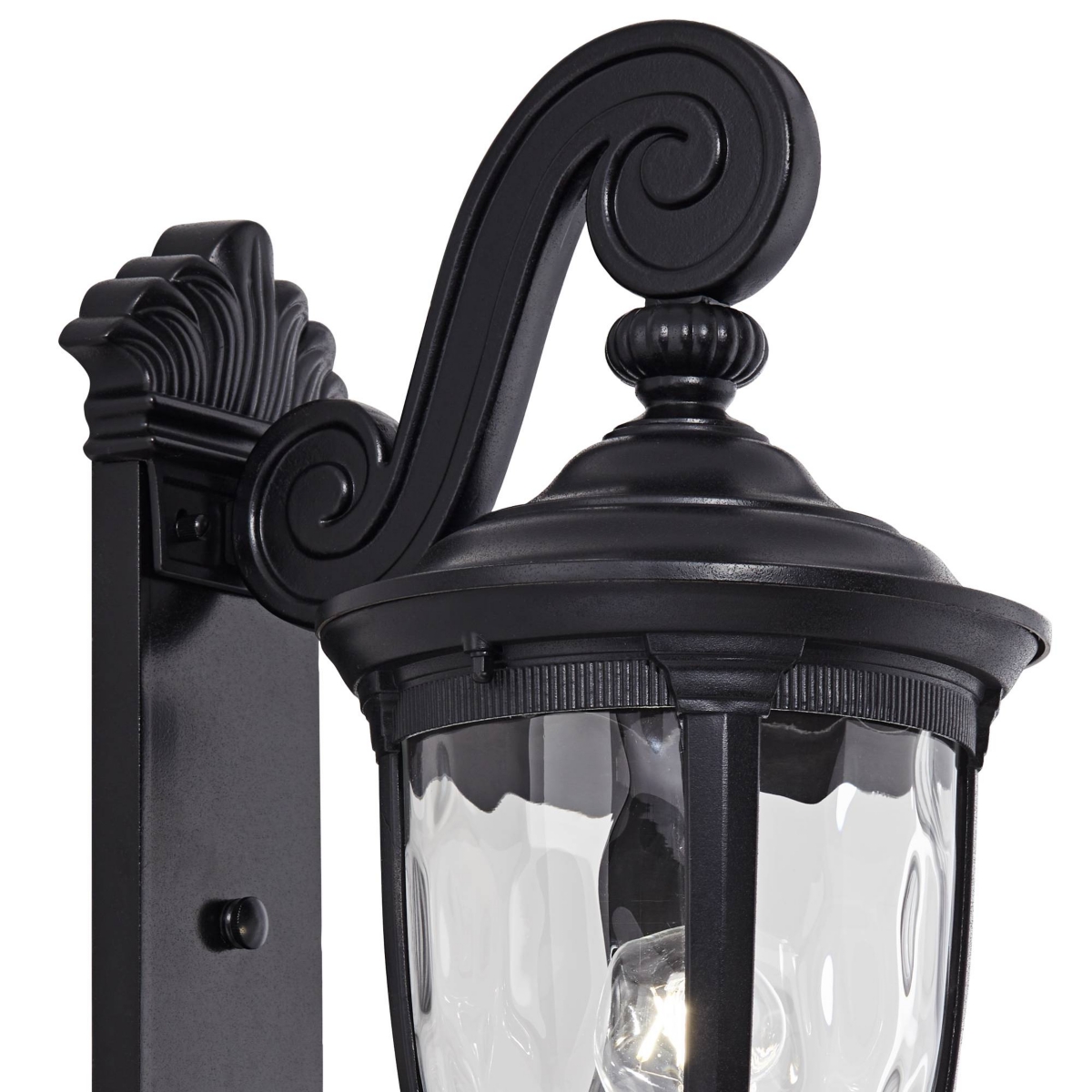 Bellagio European Outdoor Wall Light Fixture Texturized Black Dual Scroll Arm 24" Clear Hammered Glass for Exterior House Porch Patio Outside Deck Gar