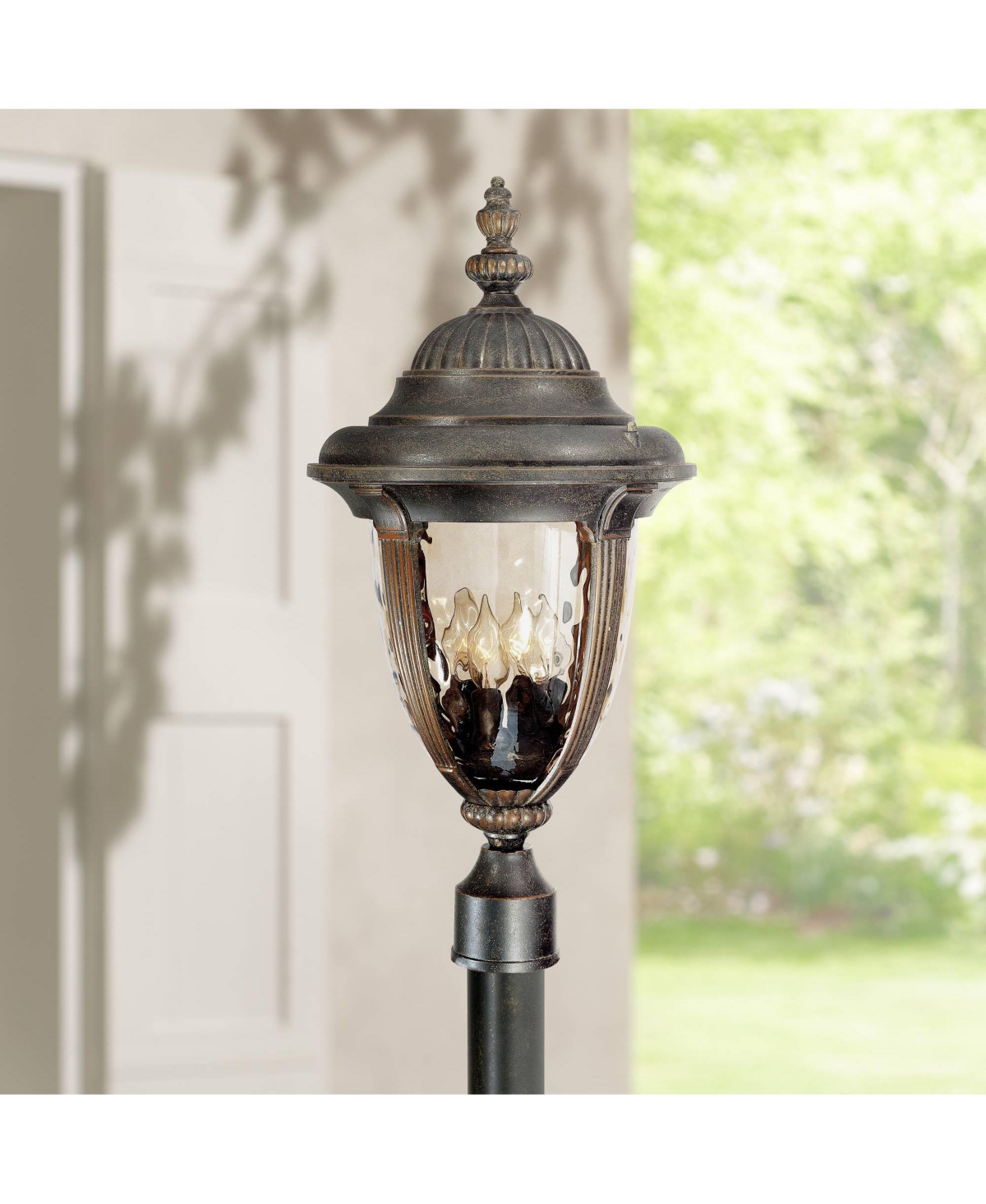 Bellagio Rustic Farmhouse Outdoor Post Light Fixture Veranda Bronze 24 1/2" Champagne Hammered Glass for Exterior Barn Deck House Porch Yard Patio Out