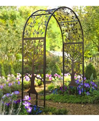 Metal Arched Garden Arbor with Tree of Life Design