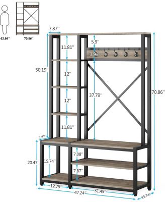 Hall Tree with Storage Bench, 4-in-1 Entryway Bench with Coat Rack, 70.86" Wooden Entryway Furniture with 5 Hanging Hooks for Home Entryway