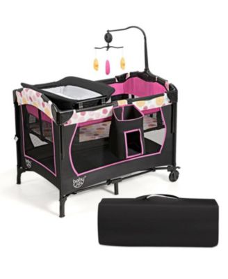 3-in-1 Convertible Portable Baby Playard with Music Box and Wheel and Brakes - Pink 161$