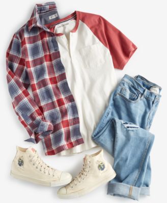 Shop Sun + Stone Sun Stone Mens Plaid Shirt Henley T Shirt Jeans White Sneakers Created For Macys In Sandstone Light Wash