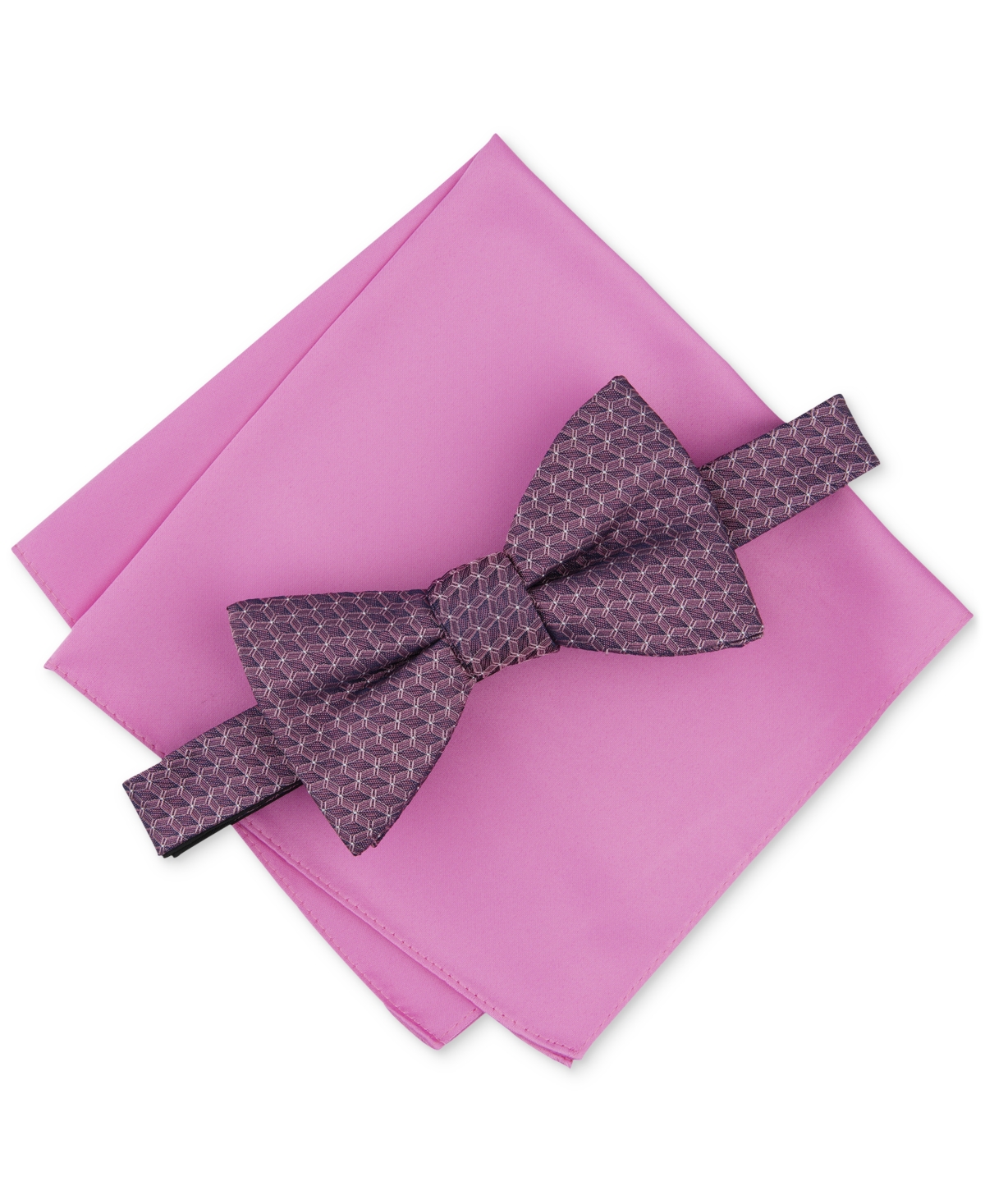 Men's Moores Geo-Pattern Bow Tie & Solid Pocket Square Set, Created for Macy's - Pink